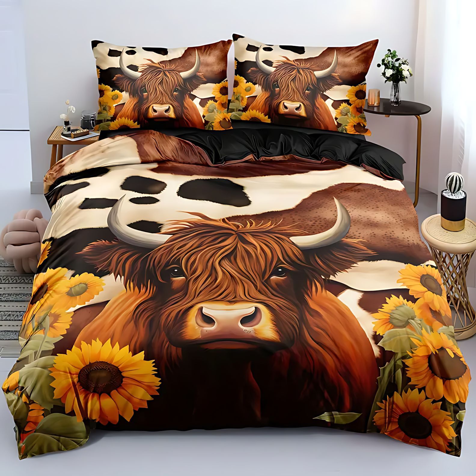 TUME / JIT comercio exterior transfronterizo estilo pastoral animal ganado serie de impresión digital 3D colcha colchón conjunto de almohada