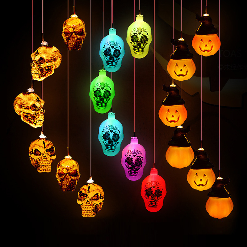 LED solar viento carillón luz al aire libre Halloween miedo calabaza cráneo elfo patio atmósfera luz decorativa