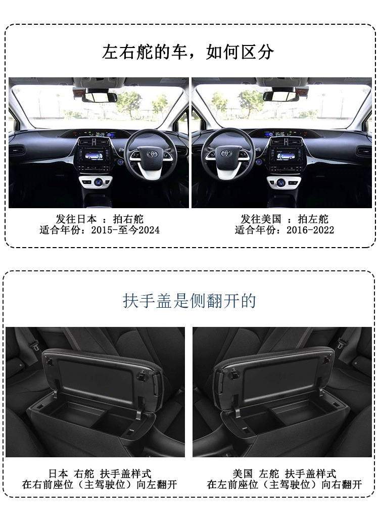 Suitable for 16-22 Models of Toyota Prius 50 Series Xw50 Central Armrest Box Leather Cover, No Need to Disassemble, Just Put It on Directly