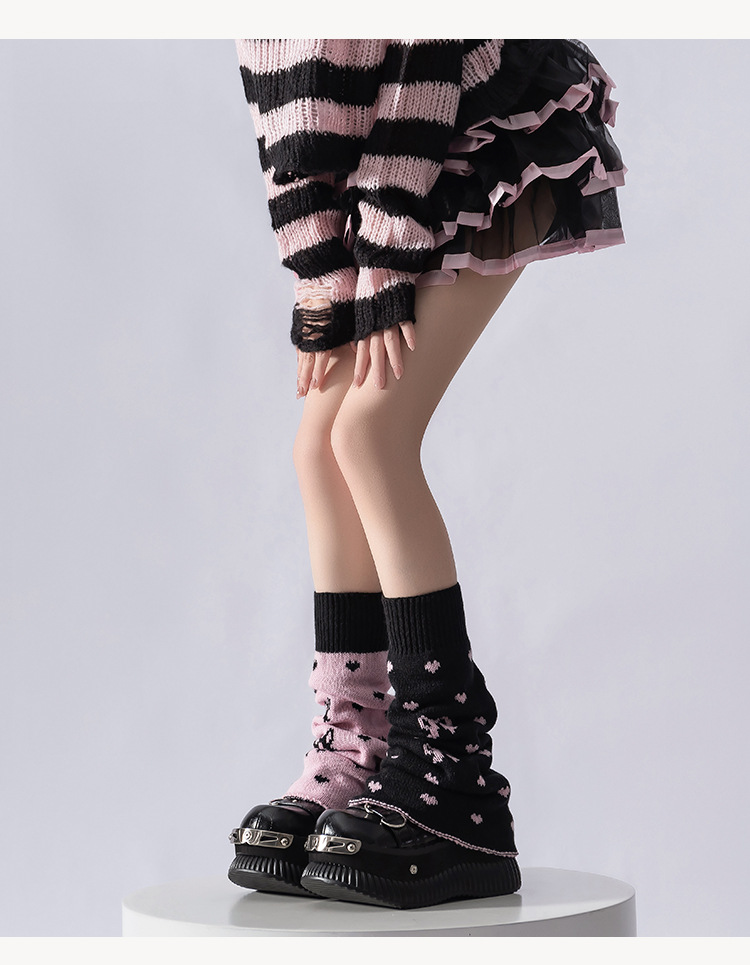 Scaldamuscoli "Scaldamuscoli Y2K con fiocco e cuore – Calzini in maglia reversibili per donna (stampa rosa/stella, taglia unica, stile Sweet Subculture)"_voghion.com