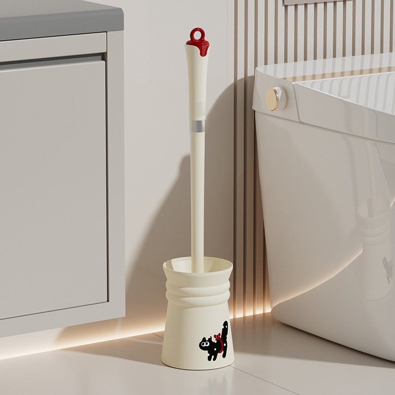 cepillo de inodoro para gatos sin esquina muerta cepillo de limpieza largo conjunto de cepillo de limpieza de baño crema de aire con base cepillo de inodoro