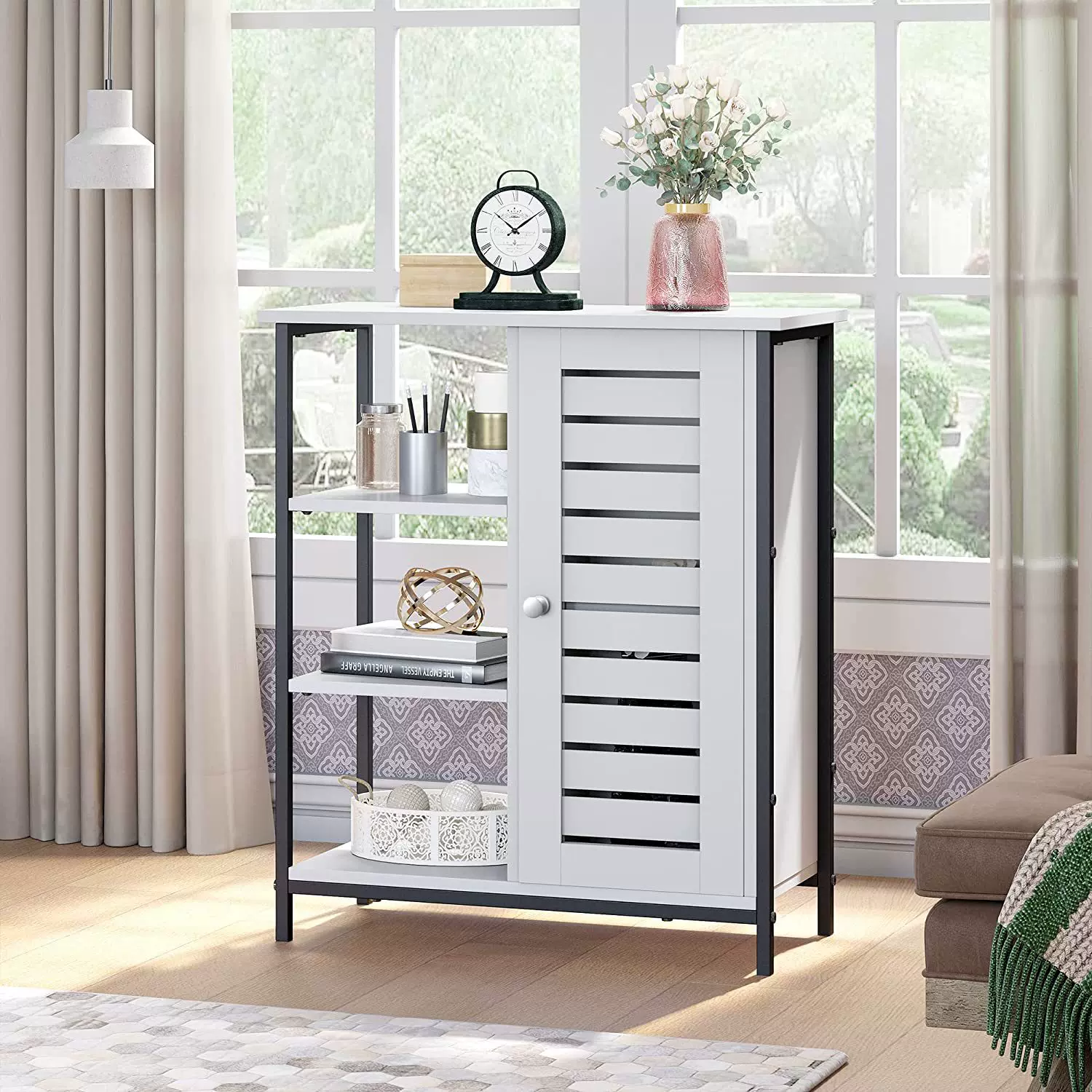 适合客厅卧室走廊侧面储物柜橱柜餐具柜落地柜三开式货架金属框架