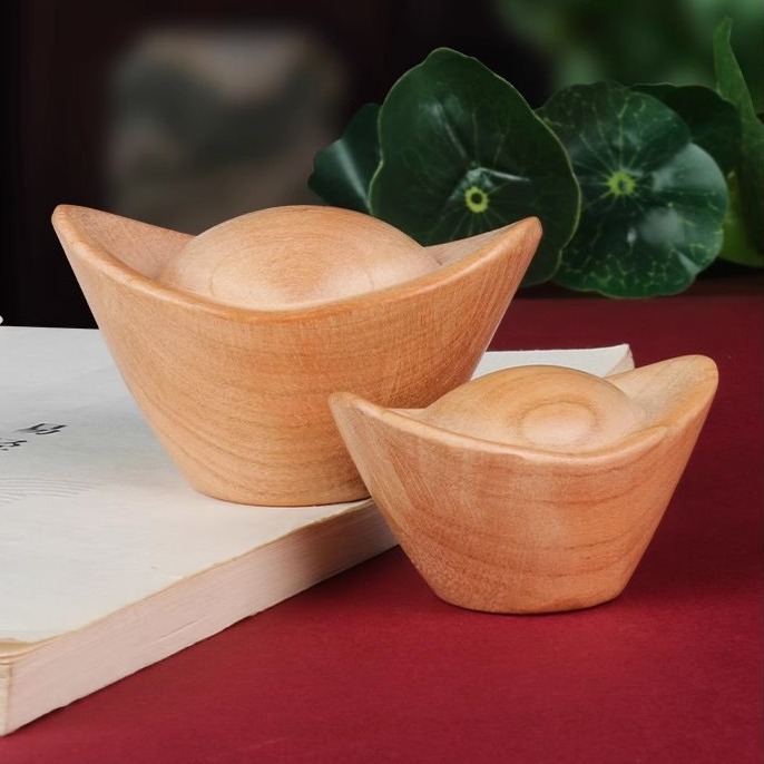 肥城桃木元宝木雕小摆件广进木质工艺品抓周用品道具饰品木制