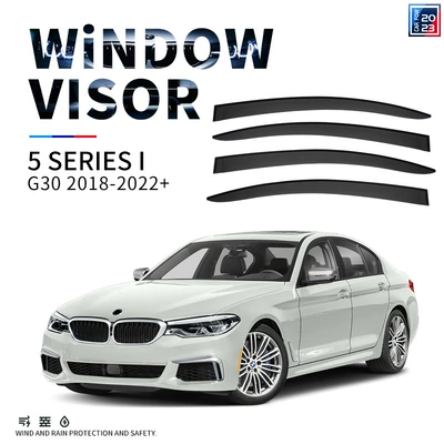 Rain shield – Window Visor - standard-packing-without-logo-bmw-5-series-i-short-wheelbase-mk7-g30-2018-2023-rain-guards-no-bright-trim