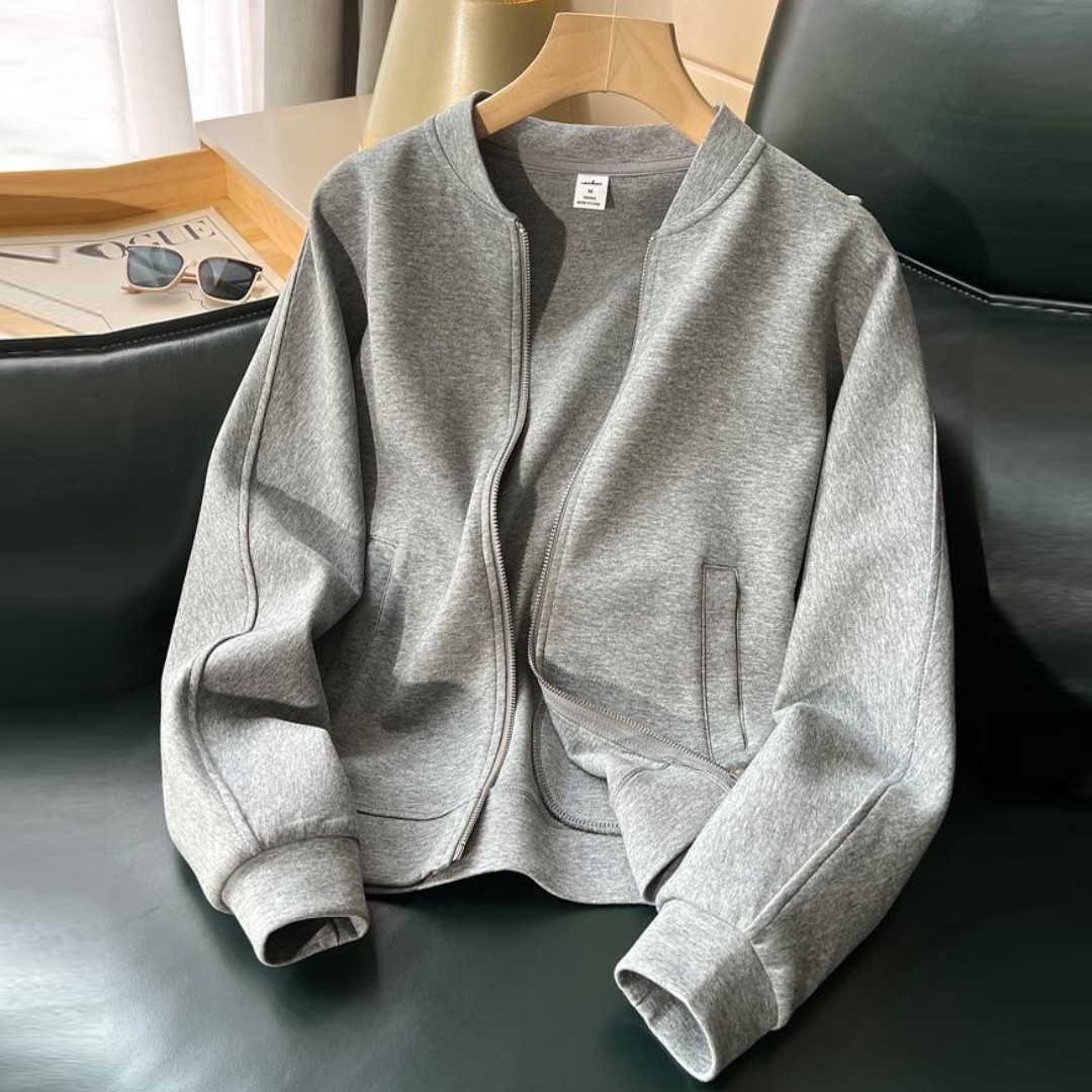 Stand Collar Zipper Sweatshirt Cardigan Short Jacket Women's Spring and Autum Loose Casual Sports Petite Jacket Baseball Uniform