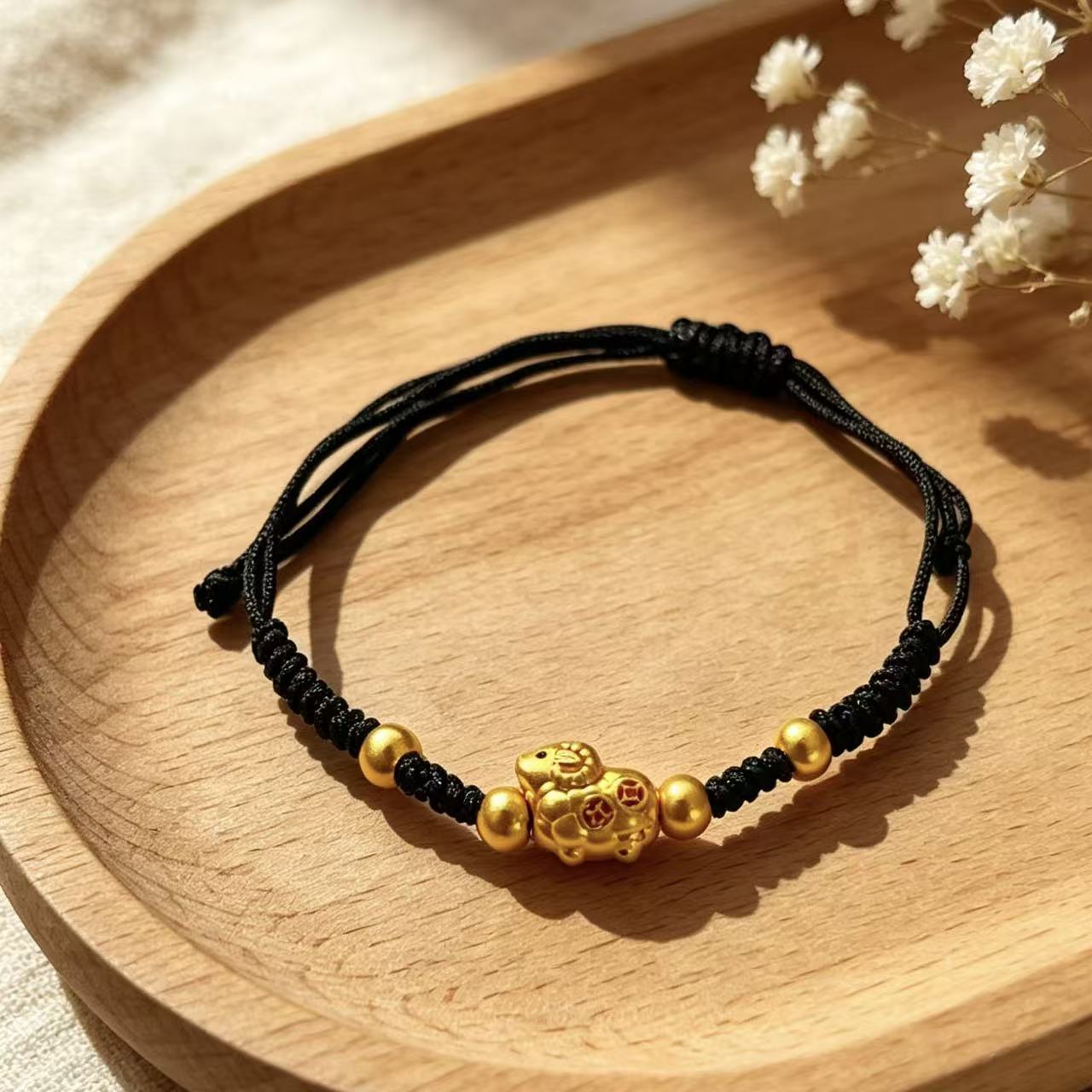 Lucky Sheep Black Rope Braided Bracelet for the Year of the Sheep, Versatile and Simple, Auspicious Zodiac Sheep New Year Bracelet