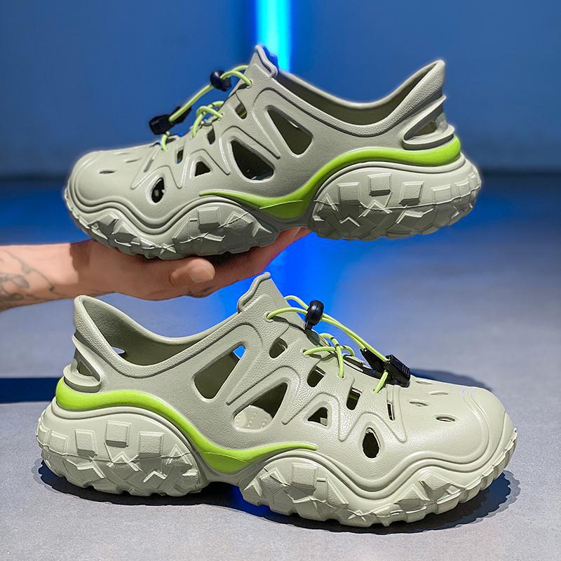 2025 nuevos zapatos con agujeros huecos con suela de neumático, zapatos de vadeo de suela blanda antideslizantes de Baotou, zapatos a la deriva en verano