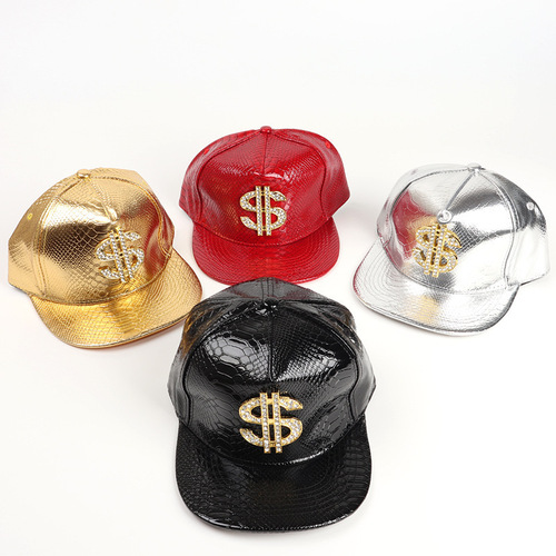 Crocodile pattern hat gold dollar sign Korean version trendy hip-hop hat street dance flat brim hat sun hat baseball cap