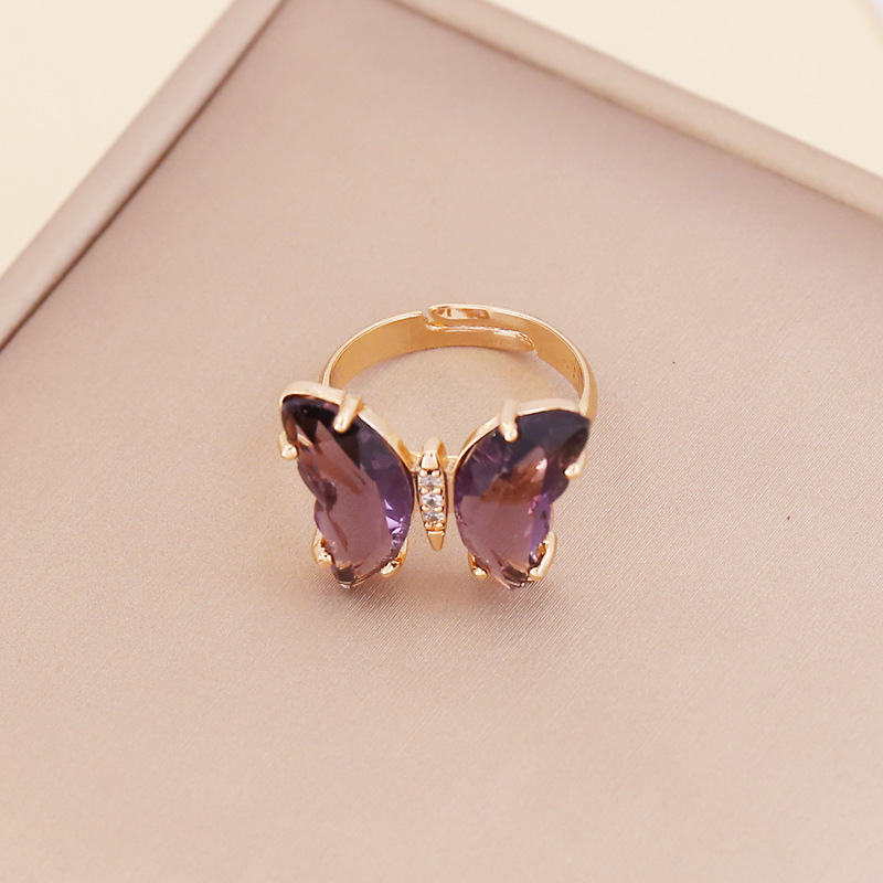 fashion zircon butterfly opening adjustable ring wholesale