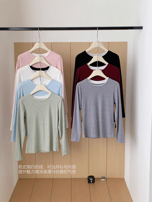 MANUVIVI摩女薇薇叠色圆领打底衫春秋亲肤百搭显瘦长袖上衣t恤女|undefined