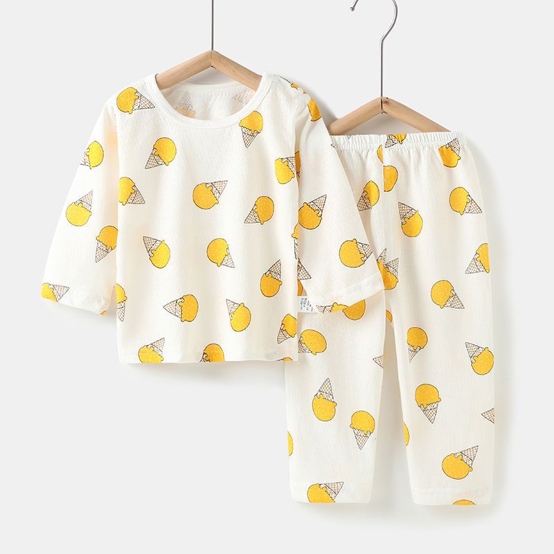 Baby Air Conditioning Outfit Set, Thin Long-Sleeved Summer Pure Cotton Boys' and Girls' Home Wear, Summer Clothes, Toddlers' Pajamas