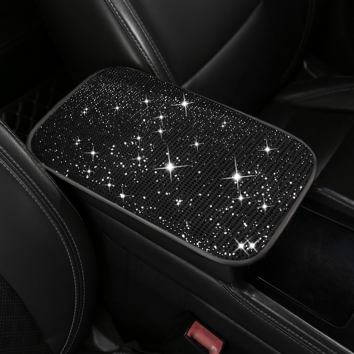 Fushou – Sparkly Rhinestone Armrest box pad - black-rhinestone