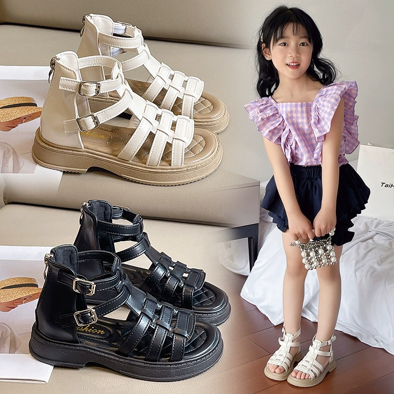 Детские летние босоножки в ретро-стиле римской обуви, Корея, 2025 г., мягкая подошва, пляжная обувь, модель «Принцесса»