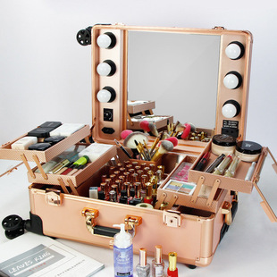 Makeup Case Professional Makeup Artist 24inch Women's Trolley Case with Light Bulb Makeup Artist Outdoor Special Travel Suitcase