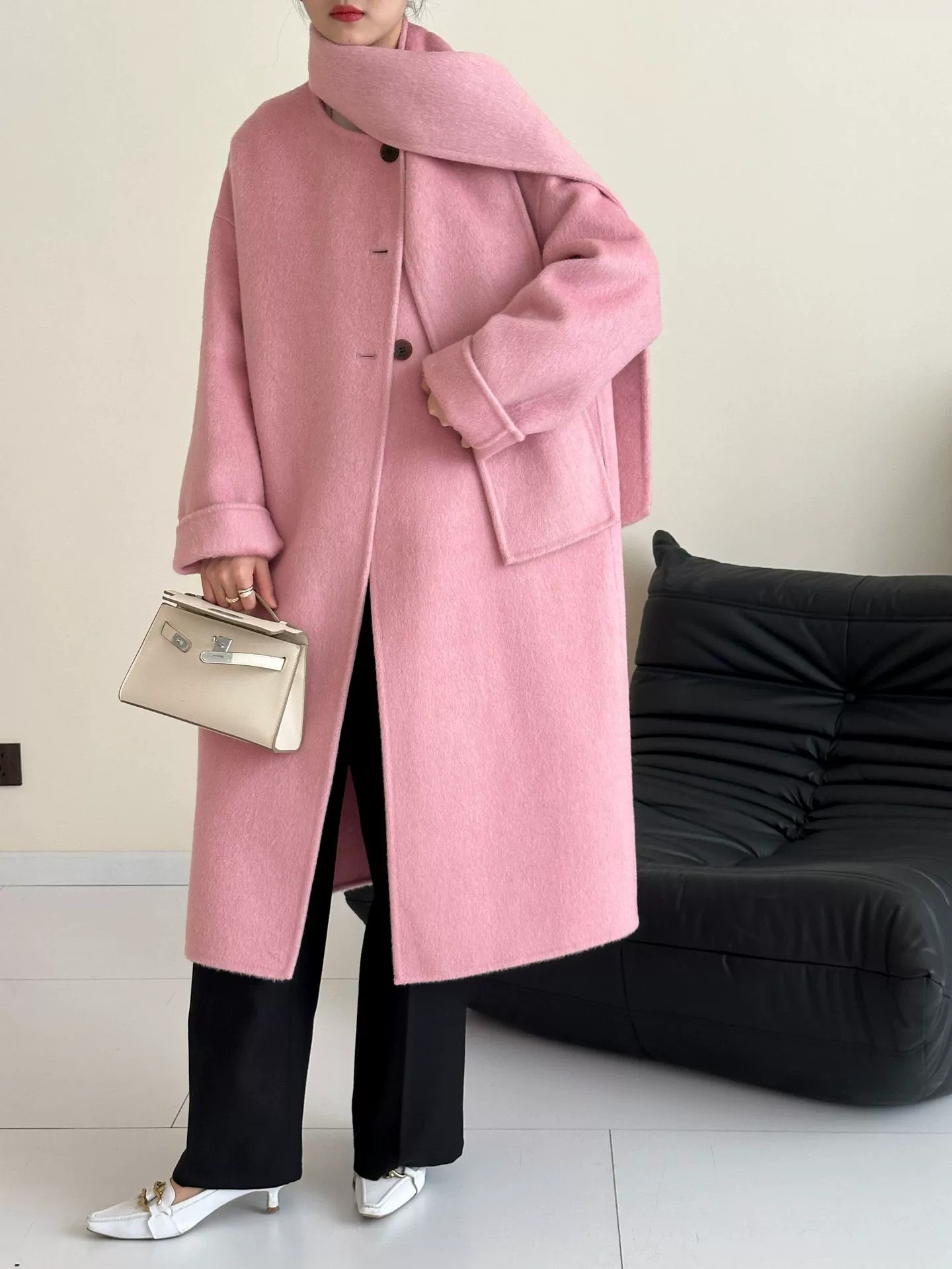 【Хайннинг】Шэн Сяо 2024 осень и зима жакет из yak velvet mulberry silk wool одинарное ревизия шарф-пальто