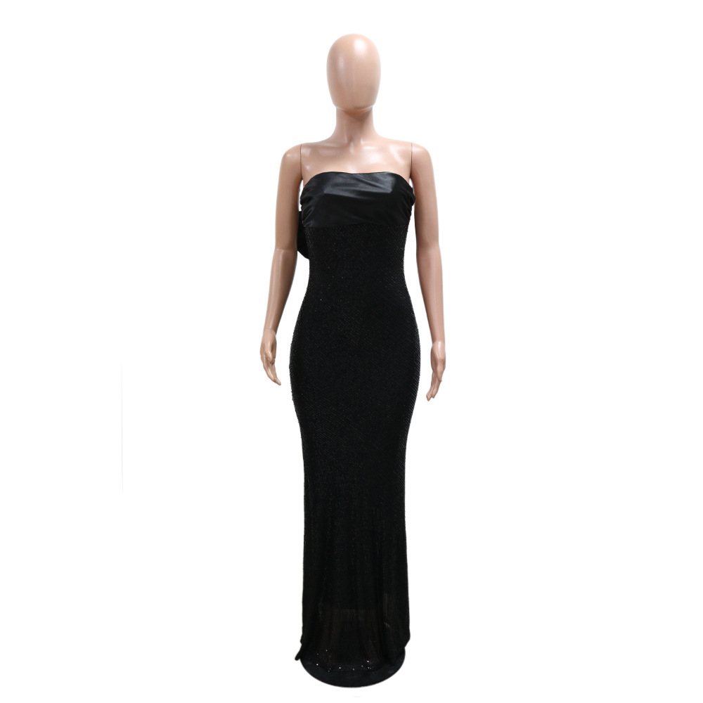 Sexy Tube Top Dress Satin Stitching Sequined Fishtail Dress Women Dress