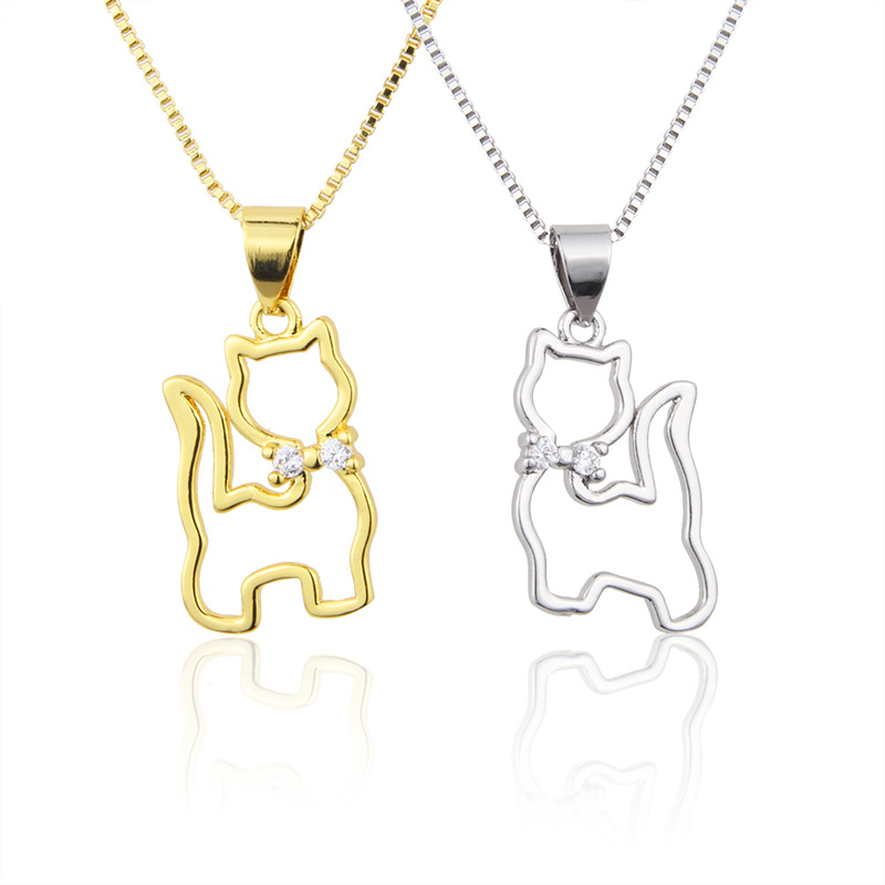 Wholesale Jewelry Simple Cat Shape Pendant Copper Inlaid Zirconium Necklace Nihaojewelry display picture 1