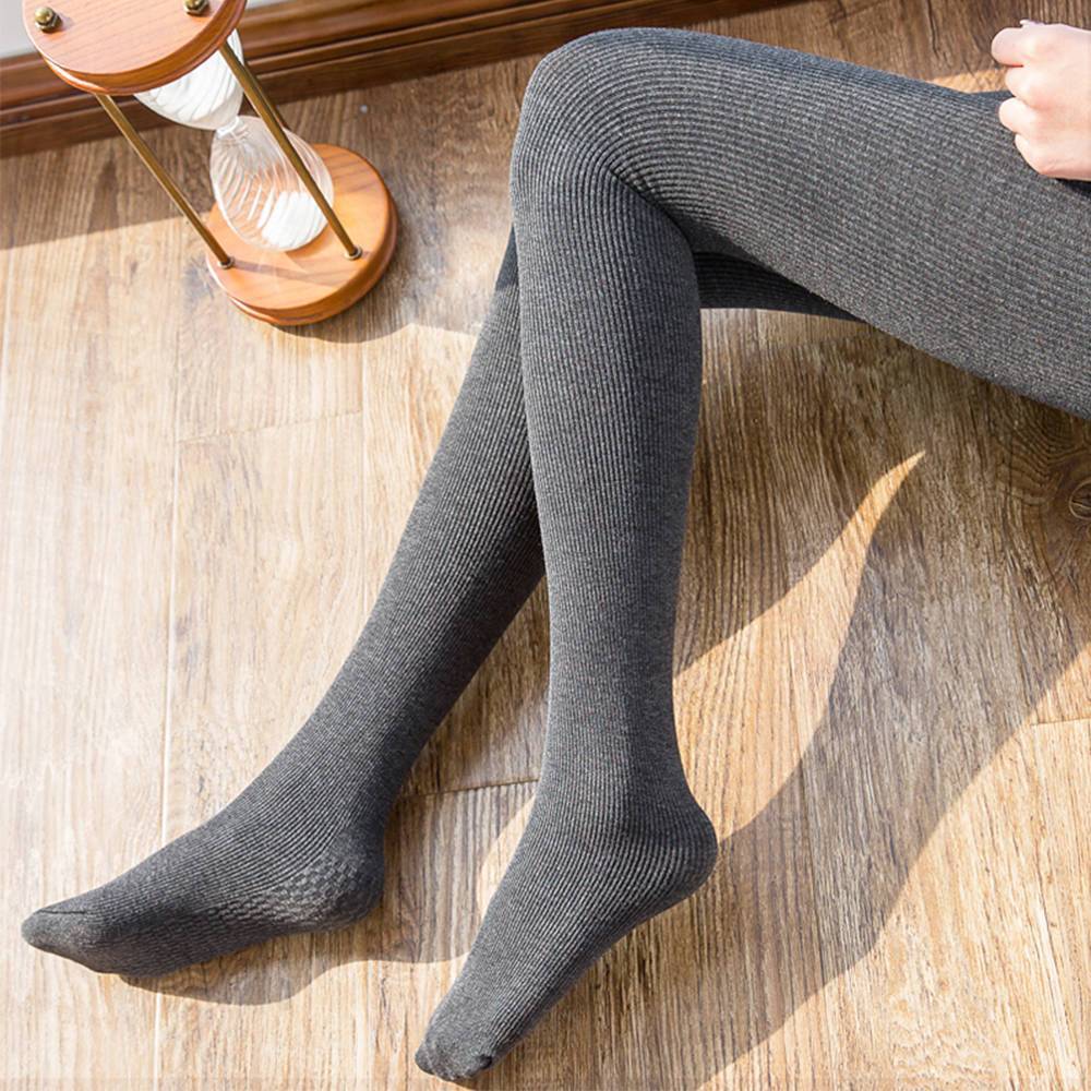 秋冬季加绒加厚打底裤女高腰外穿竖条螺纹显瘦韩版学生保暖一体裤