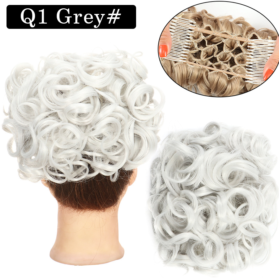 Nueva Peluca de comercio exterior de las mujeres europeas y americanas cabeza de bola de pelo rizado Cola de Caballo pelo Bud peine bolsa de pelo multicolor al por mayor opcional