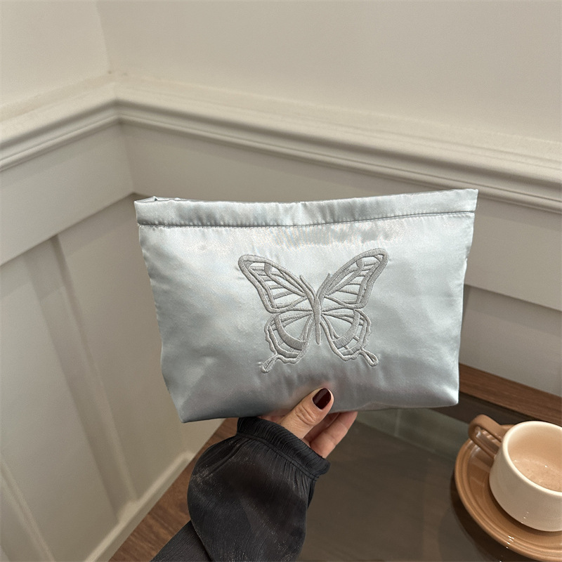 Bolsa de maquillaje mariposa de bordado, bolsa de almacenamiento Jacquard de gran capacidad para productos de cuidado de la piel, bolsa de lavado portátil para viajar, bolsa interior de viaje