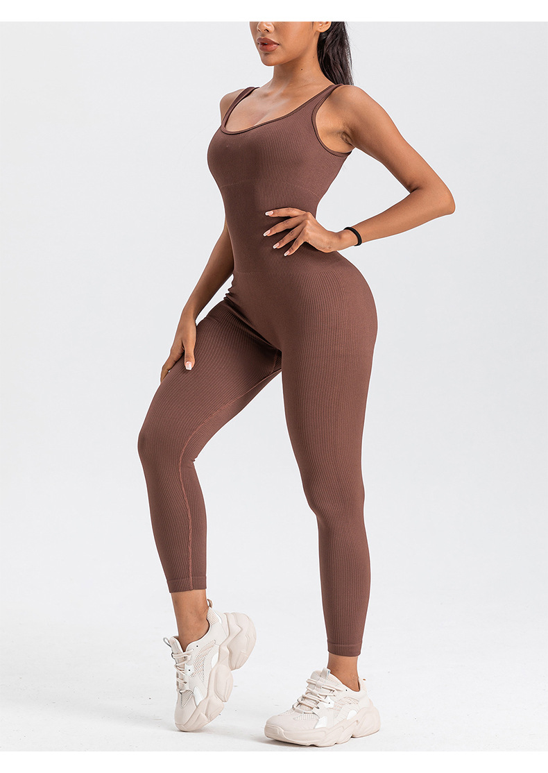 Mono de yoga sin costuras, pantalones de ejercicio con hilo, malla sin mangas con espalda descubierta.