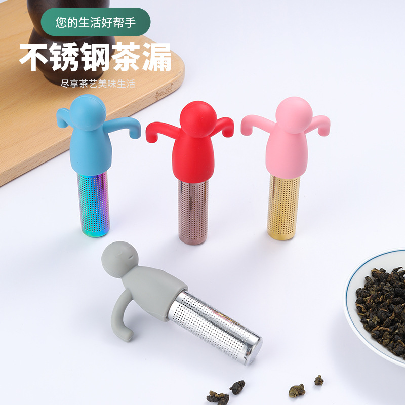 泡茶器 304不锈钢茶漏 硅胶人形挂式滤茶器 创意卡通动物过滤器|ru