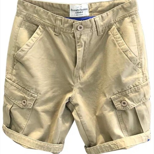 Khaki multi-pocket trendy brand casual workwear shorts men's summer five-inch pants black loose straight-leg mid-length pants