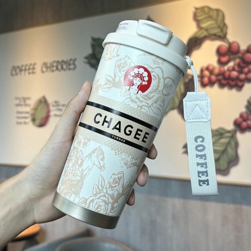 霸王茶姬同款咖啡杯保温杯带提绳铃兰花316不锈钢车载车载便携|undefined