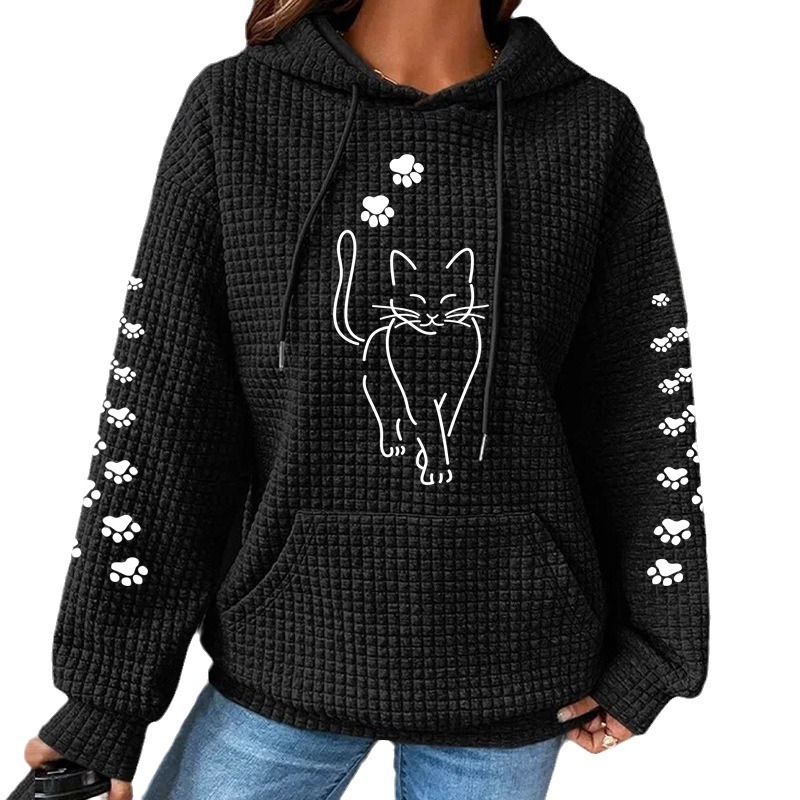 2023 Otoño e Invierno ropa de mujer nueva waffle con capucha de manga larga letra impresa suéter suelto europeo y americano transfronterizo tamaño europeo
