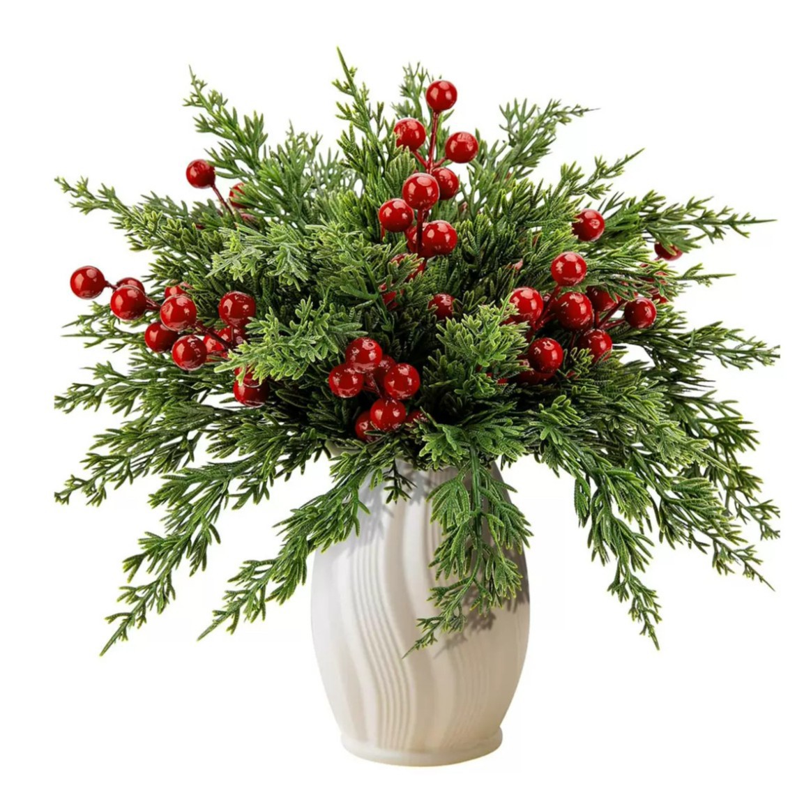 Cross-Border E-Commerce Artificial Pine and Cypress Branch Red Berry Bouquet DIY Flower Arrangement Decoration Christmas Pine Needle Home Table Flower Arrangement