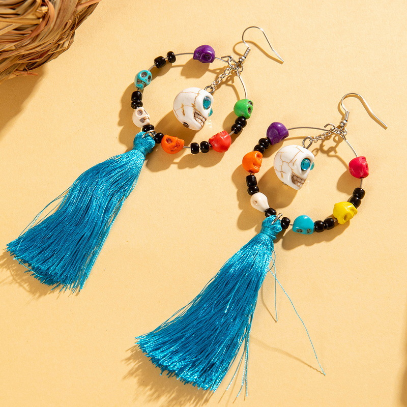 27g Weight Alloy Ear Needle Material Drop Earrings Classification 1 Pair Quantity Holiday, Daily Occasion Alloy, Resin Material Halloween Festival Tassel, Skull Pattern Women's Gender Plating Design Elegant, Streetwear Style 1 Pair Halloween Elegant Streetwear Tassel Skull Plating Alloy Resin Drop Earrings 26