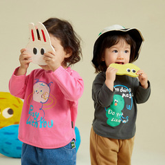 阿米拉童裝2024春季新款兒童T恤男女童卡通印花A類全棉透氣t恤衫