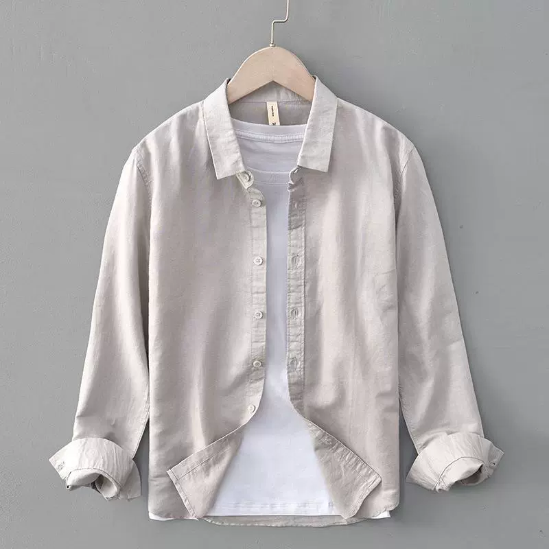 L754 весенне-Летняя мужская рубашка с длинным рукавом из хлопка и льна, Повседневная Свободная куртка с нишевым дизайном, Мужская цельная куртка для волос
