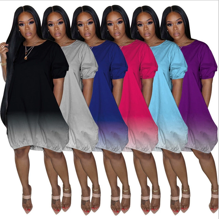 Платье для отдыха, Amazon, европейский стиль, plus size, oversize, с коротким рукавом, градиентное