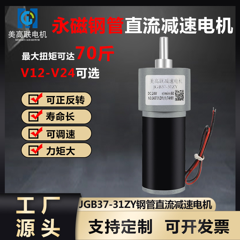 37-31ZY直流减速电机有刷大扭力12V可调速24伏永磁钢管微型马达