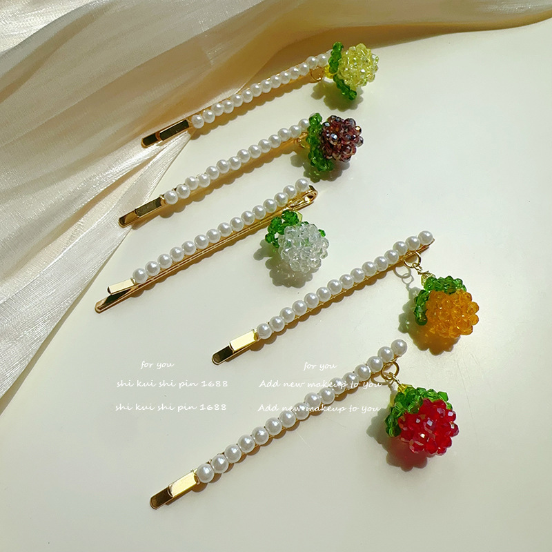 Ins Style Cartoon Fun Fruit Pendant Pearl Hairpin South Korea Dongdaemun Neighbor Xiaomeng Sister Playful One-word Clip