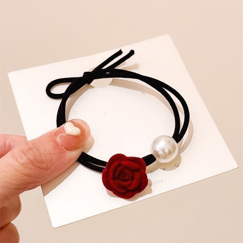 Perlas de terciopelo de alta sensación, anillo de cabello de intestino grande, temperamento femenino elegante, cuerda de cabello de cola de caballo baja, cuerda de cabello de alta elasticidad no dañada