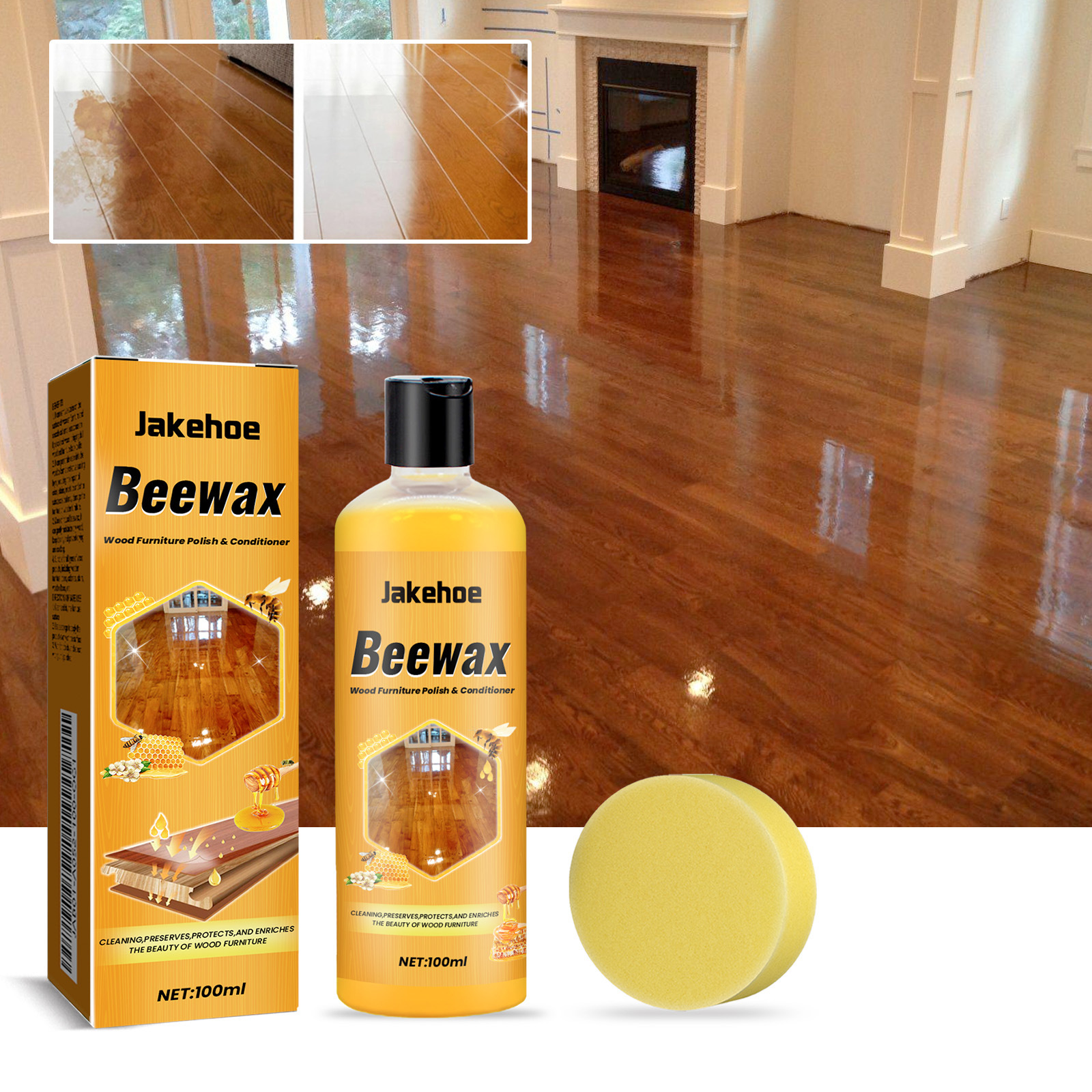 Jakehoe Floor Cleaner, Home Wood Protection, Easy-To-Use Maintenance Wax, Stain Removal, Dust Prevention, Brightening and Polishing