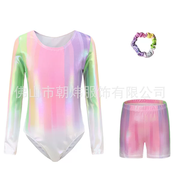 Long-Sleeved Children's Gymnastics Clothing, Hot Stamping Rainbow Gymnastics Clothing, Children's Dance Clothing, Performance Clothing, Leotards, Children's Practice Clothing