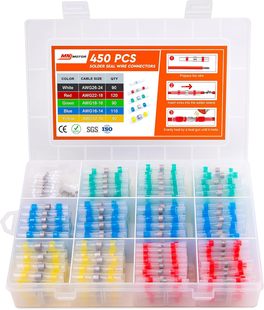 450Pcs Solder Seal Wire Connectors, Waterproof Marine Grade Heat Shrink Wire Electrical Butt Terminal Kit Suitable