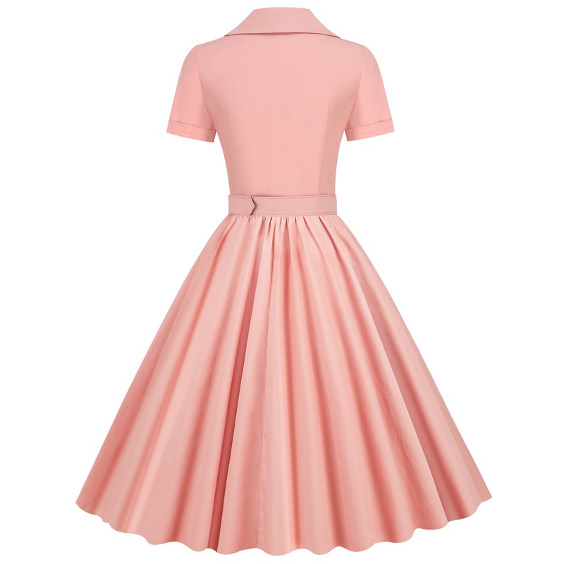 European And American Cross-border Women's Dress, Short-sleeved, 2025 New Summer Vintage Solid Color Large Hem_ecoleips.com