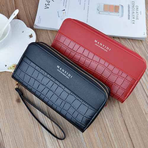 New women's wallet, women's long double zipper mobile phone bag, fashionable crocodile pattern large capacity mother's double layer clutch bag