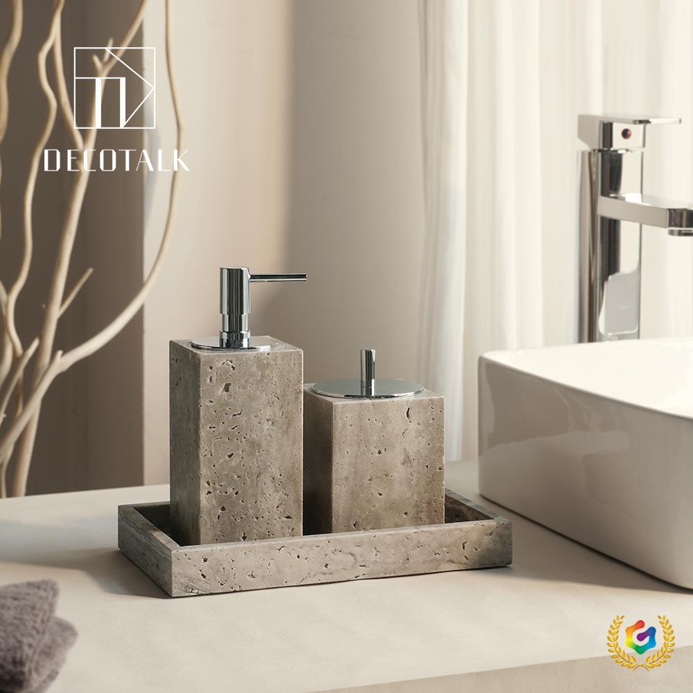 ✅天然银灰洞石卫浴五件套洗漱套装大理石洗手台托盘样板间摆件侘