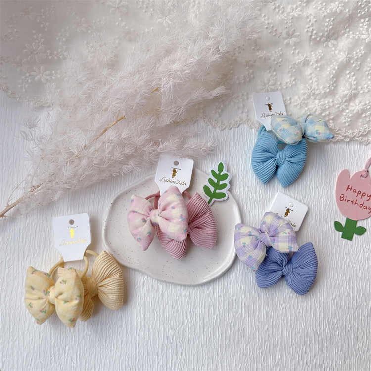 Korean Version New Children's Fabric Filled Butterfly Bow Hair Tie for Girls, Hairband Hair Ribbon Set of 2 Hair Accessories