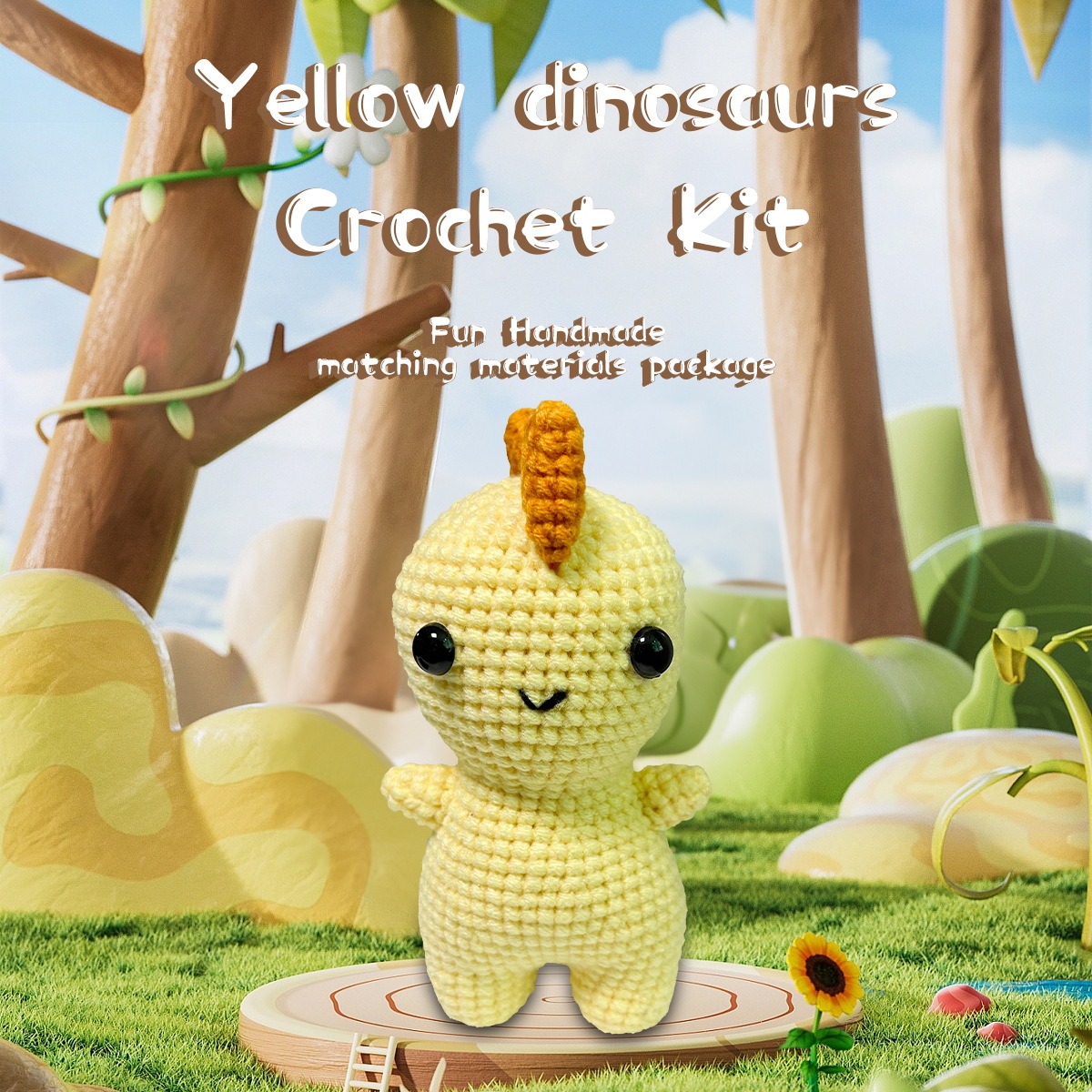 노란색 큰뿔 공룡 + 영문 튜토리얼