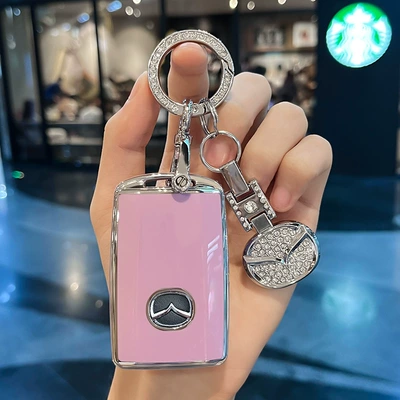 Car key bag – Suitable for Mazda 3 - type-c-three-button-purple-key-cover-diamond-car-logo
