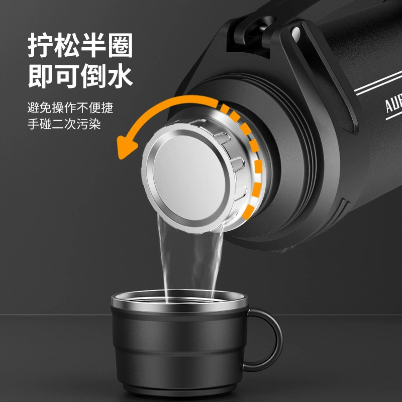 Capacious thermos, teapot to go out for traveling
