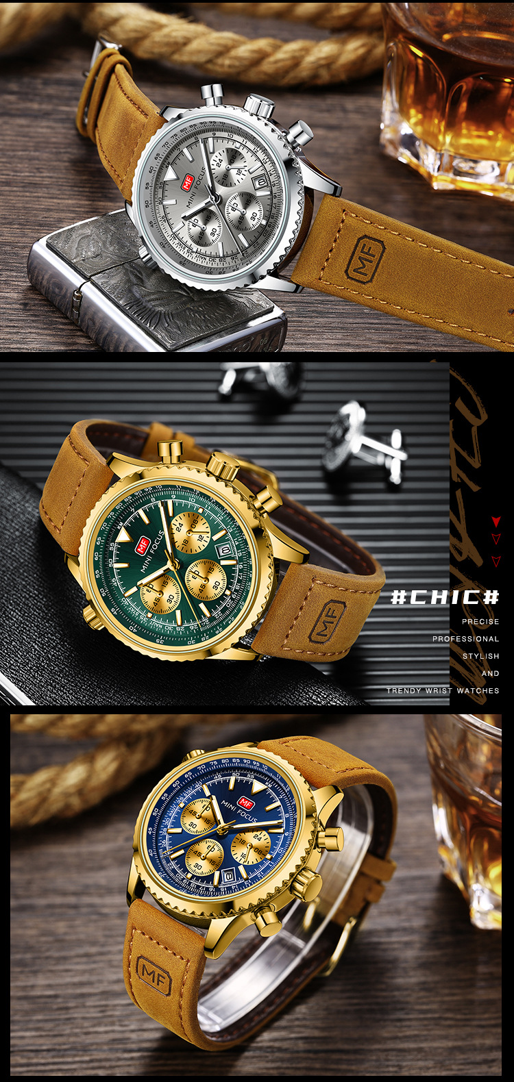 New MINI FOCUS Watch Casual Men's Watch Multi Functional Quartz Watch Aviation Timing Men's Watch Real Belt 0463G_voghion.com