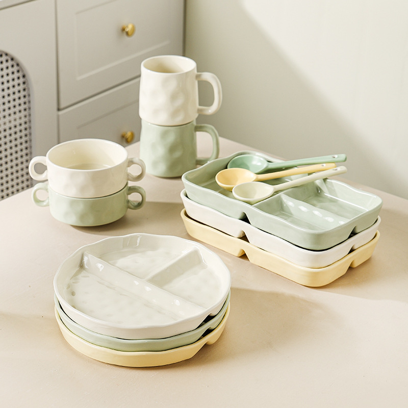 211 Fat-reducing Ceramic Dinner Plate Dim Pot Exquisite Tableware Student Household Dielectric Restaurant Plate Factory Dishpoint Plate