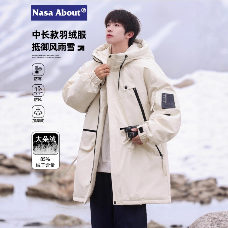 Nasa Mid-Length down Jacket Men's Winter 2025 New Thickeneded Warm Workwear Jacket Northeastern Outwear Jacket